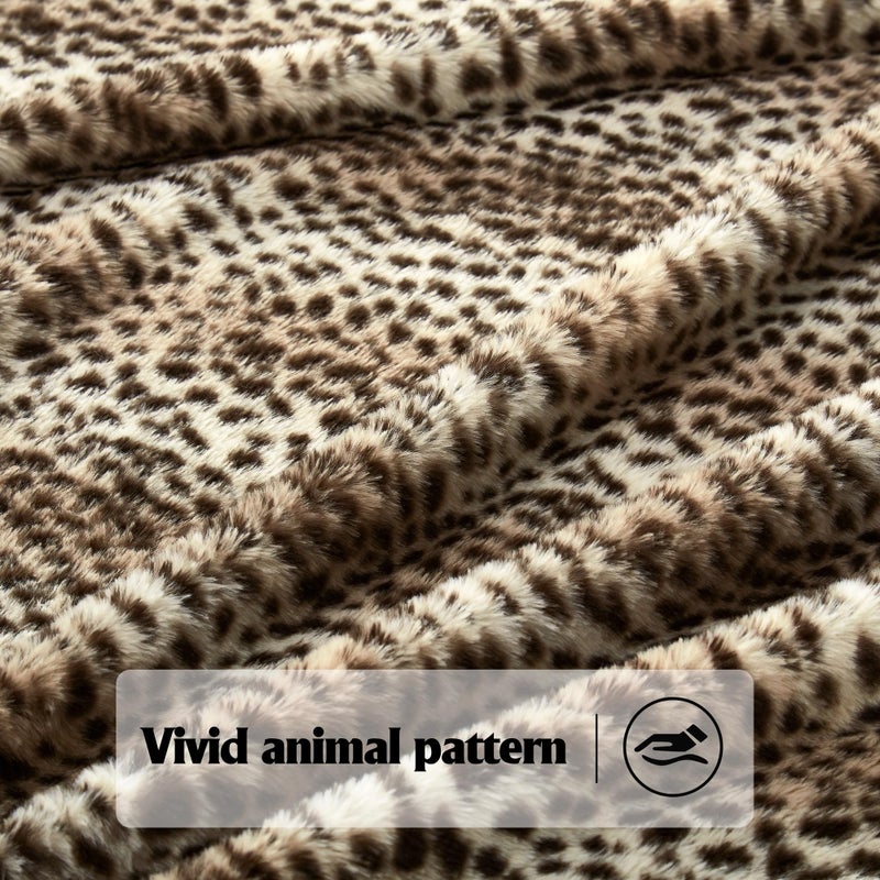 DREAMNINE Luxury Brown Cheetah Print Faux Rabbit Fur Blanket for Couch 50" x 60",Decorative Soft Thick Fluffy Leopard Furry Blankets, Warm Blankets for Winter,Animal Print Cozy Chic Fuzzy Lap Blanket - Image 3