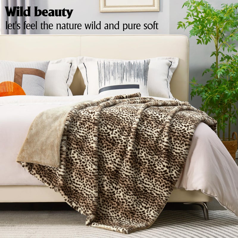 DREAMNINE Luxury Brown Cheetah Print Faux Rabbit Fur Blanket for Couch 50" x 60",Decorative Soft Thick Fluffy Leopard Furry Blankets, Warm Blankets for Winter,Animal Print Cozy Chic Fuzzy Lap Blanket - Image 2