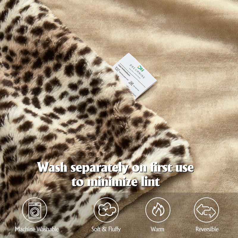 DREAMNINE Luxury Brown Cheetah Print Faux Rabbit Fur Blanket for Couch 50" x 60",Decorative Soft Thick Fluffy Leopard Furry Blankets, Warm Blankets for Winter,Animal Print Cozy Chic Fuzzy Lap Blanket - Image 4