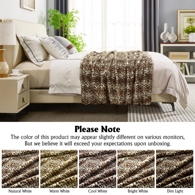 DREAMNINE Luxury Brown Cheetah Print Faux Rabbit Fur Blanket for Couch 50" x 60",Decorative Soft Thick Fluffy Leopard Furry Blankets, Warm Blankets for Winter,Animal Print Cozy Chic Fuzzy Lap Blanket - Image 5