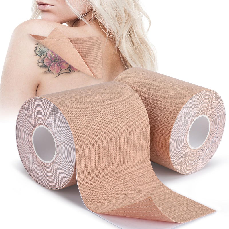Udefineit 2 Rolls Tattoo Cover Up Tape, 3"x16.4ft Tattoo Cover Up Patches Water-Resistant & Sweat-Resistant, Cuttable Skin Tone Tattoos Patches to Coverup Tattoos Concealer Scars & Birthmarks Sticker, Light Tan - Image 1