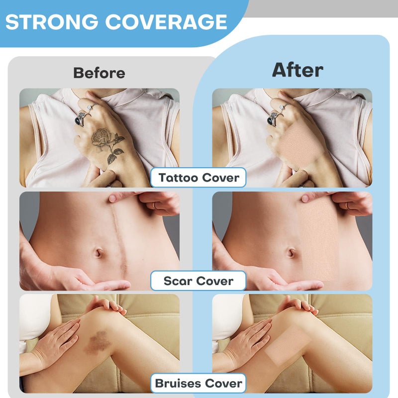 Udefineit 2 Rolls Tattoo Cover Up Tape, 3"x16.4ft Tattoo Cover Up Patches Water-Resistant & Sweat-Resistant, Cuttable Skin Tone Tattoos Patches to Coverup Tattoos Concealer Scars & Birthmarks Sticker, Light Tan - Image 5
