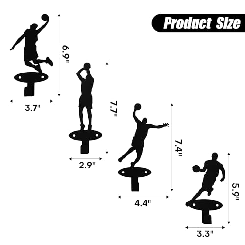Xedatric 4 Piece Set Basketball Players Slam Dunk Silhouette Shape Coat Hooks Wall Mounted Metal Wall Hanger Hooks for Teen Boys Bedroom Basketball Room Decor Medal Hanger Display - Image 3