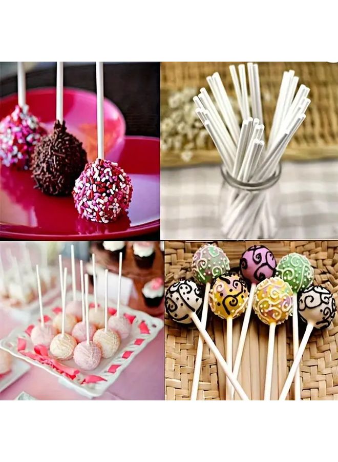 100pcs Lollipop Making Tools Set Clear Treat Bags Gold Twist Ties Cake Pop Sticks White Candy Chocolate Baking Supplies - Image 1