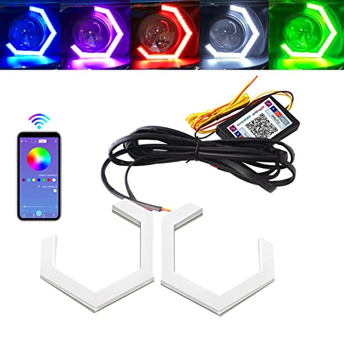 Qasim Hexagon Angel Eyes RGB APP Control Retrofit Car Motorcycle Light Accessories Driving Day Signal Light Decoration White DRL Streamer Amber Turn Signal Light 12V 24V 90MM 2 Pack - Image 1