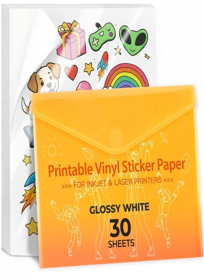 JANDJPACKAGING Printable Vinyl for Inkjet & Laser Printer - 30 Pack Printable Vinyl Sticker Paper Glossy White - Standard Letter Size 8.5"x11" - Image 1