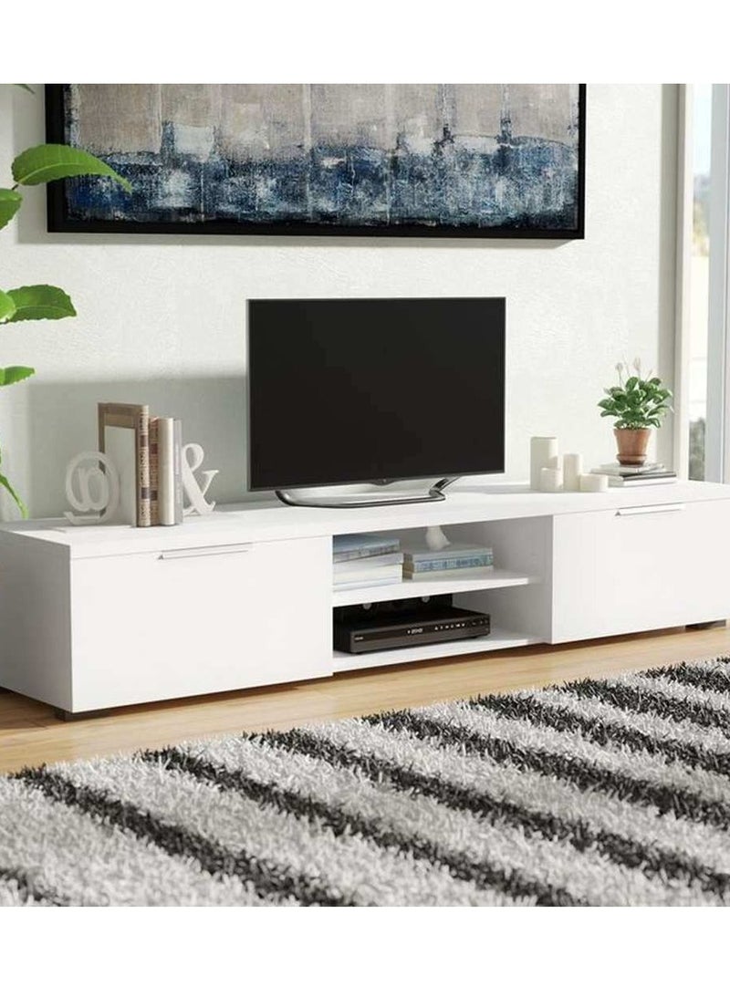 House One TV Table | Modern MDF TV Cabinet with Shelves and Storage Capacity Suitable for Living Room Furniture  - White - 160x38x45 cm - Image 1