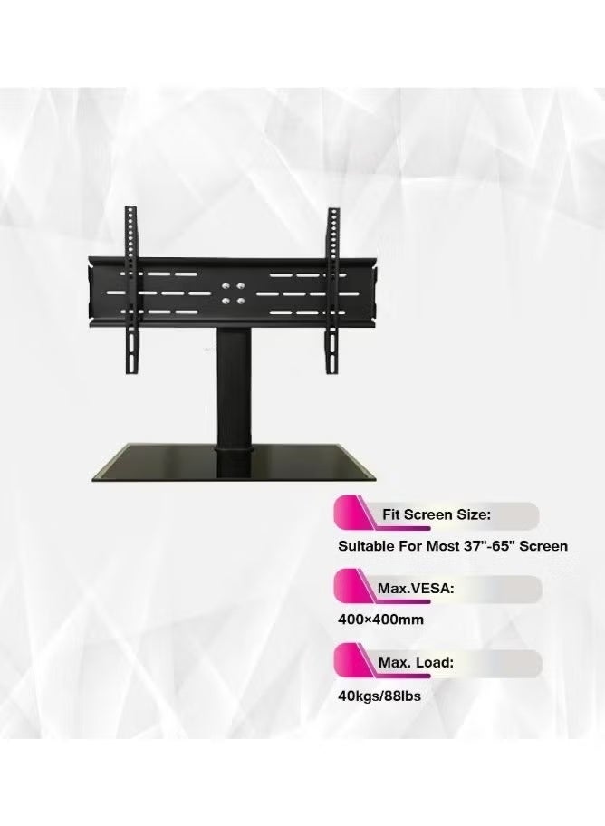 Skill Tech Universal Swivel Tabletop TV Stand for 37-65 inch TVs with Tempered Glass Base - Model SH 3765B | 360° Rotation, Max VESA 400x400mm, Cable Management, and Sturdy Black Design for Living Rooms, Bedrooms, and Offices - Image 4
