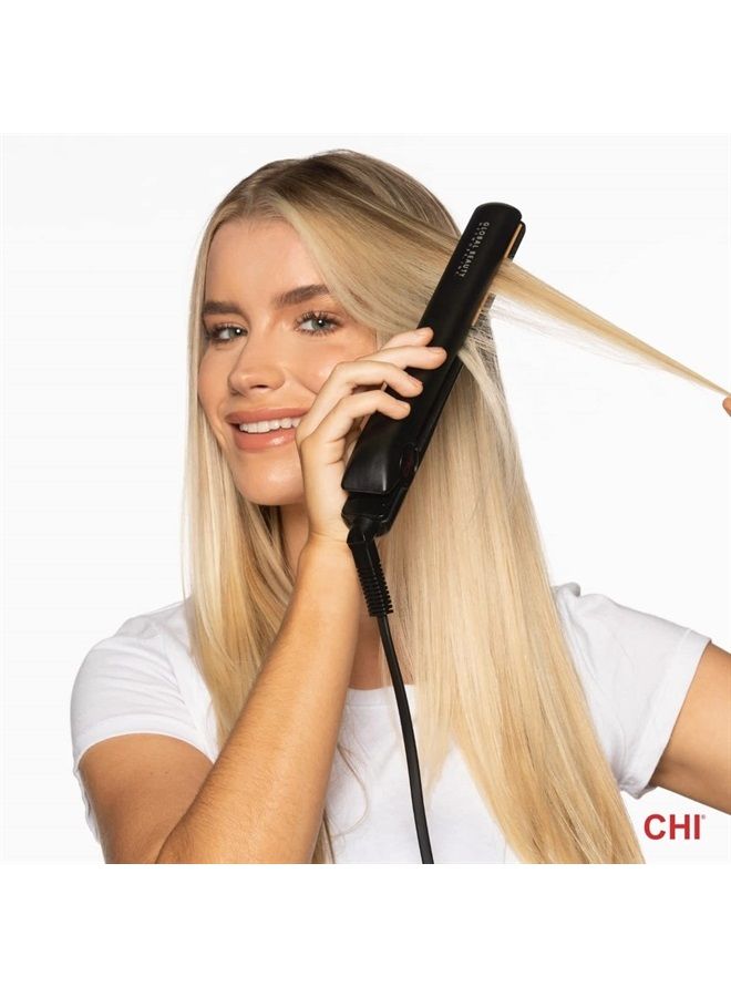 CHI مكواة فرد الشعر السيراميكية الأصلية | ألواح مقاس 1 بوصة | أسود | مكواة فرد الشعر الاحترافية للصالونات | تتضمن وسادة حماية من الحرارة