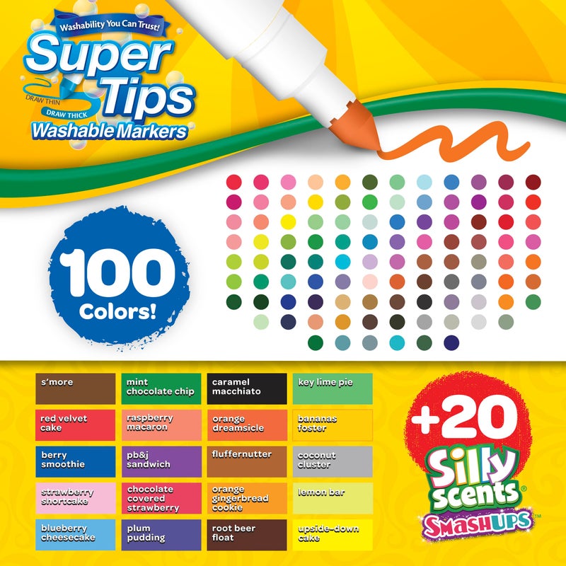 Crayola Super Tips & Silly Scents Washable Marker Set (120ct), Bulk Colored Markers for Coloring Books, Fine Tip, Conical, Water-Based Ink, Ideal for Kids' Art Projects, Gifts - Image 5