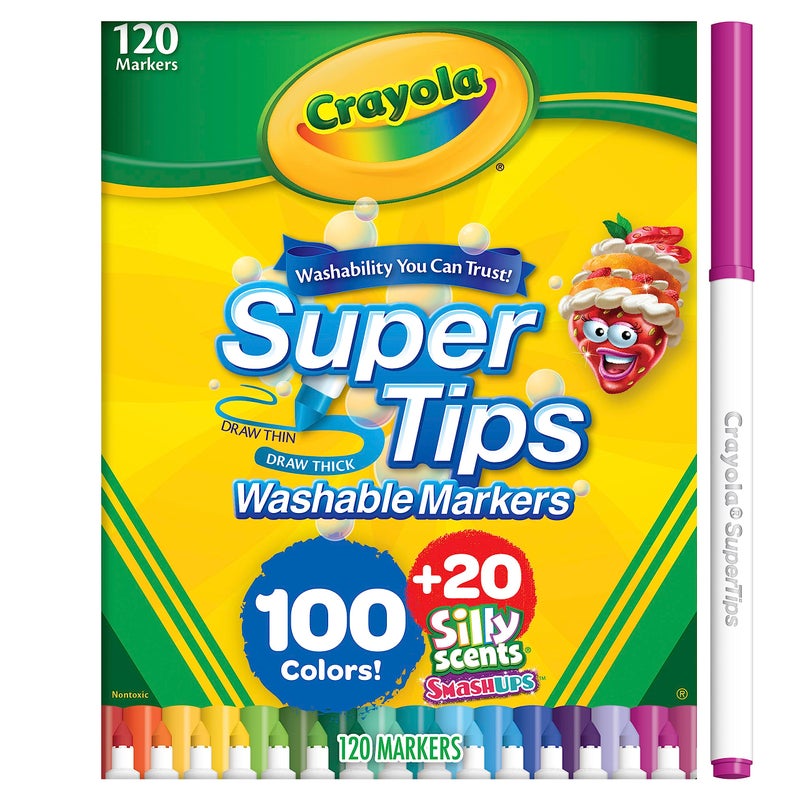 Crayola Super Tips & Silly Scents Washable Marker Set (120ct), Bulk Colored Markers for Coloring Books, Fine Tip, Conical, Water-Based Ink, Ideal for Kids' Art Projects, Gifts - Image 3