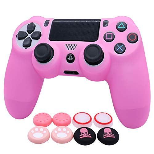 Ralan Silicone Controller Skin Protector for PS4 - Pro Thumb Grip x6, Skull Cap Grip x2 (Camouflage Pink+White Pink) - Image 1