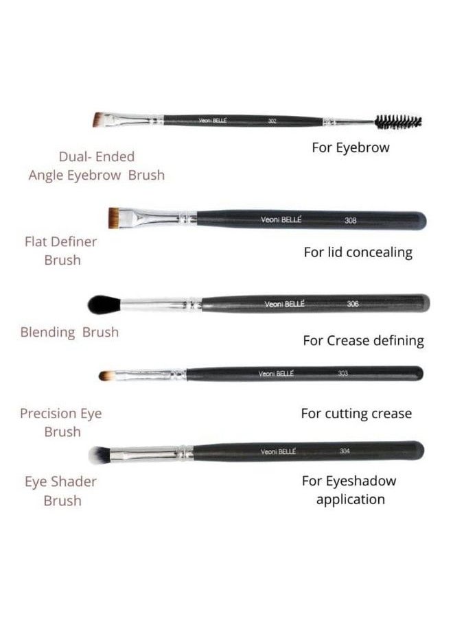 Veoni Belle - Cutcrease Eyeshadow Blending Brush Set. Brass Ferrule For Strength And Durability. Light Weight Wooden Handle For Easy Grip Aaa+ Cruelty Free Hair - Image 1