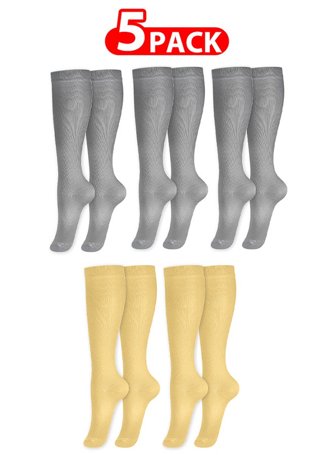 5 Packs Men and Women's Compression Socks 15-20 mmHg Moderate Pressure Medical Quality Support Best Comfort Fit Moisture Wicking Circulation Travel