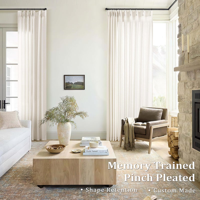 DUKIYO 120 Inch Linen Curtains Pinch Pleated for Living Room Tall Windows Custom Made Pleat Drape with Hooks Rings Back Tab Privacy Semi Sheer Extra Long Linen Drape Curtains 120 Length Cream Ivory 10ft - Image 3