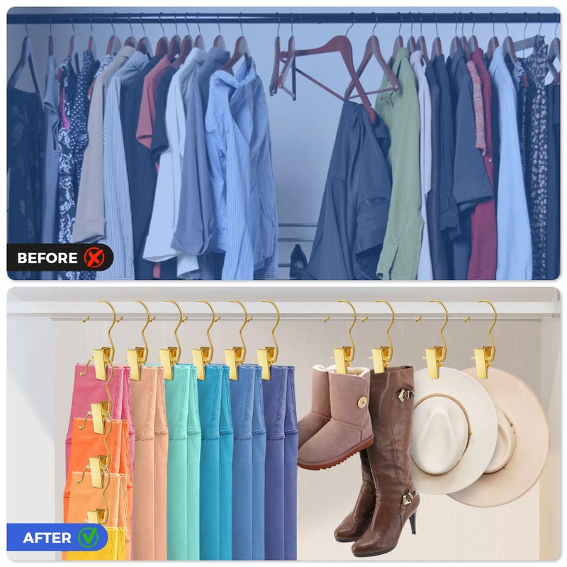 Eunhdet 30 Pack Gold Boot Hangers for Closet, Pants Hangers with Clips Portable Travel Hanger Space Saving, Boot Clip Hooks for Hanging Clothes Pins Leggings Hangers Laundry Towels Hat Bra Socks Jean - Image 5