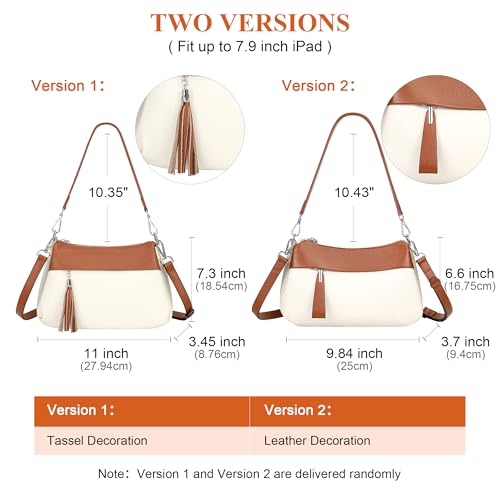 Over Earth Genuine Leather Crossbody Bags for Women Small Hobo Handbags Shoulder Purses with 2 Detachable Straps(O111-2E Beige/Brown) - Image 3