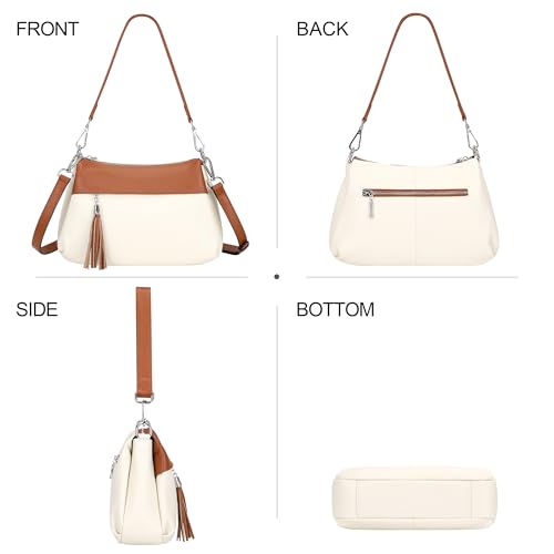 Over Earth Genuine Leather Crossbody Bags for Women Small Hobo Handbags Shoulder Purses with 2 Detachable Straps(O111-2E Beige/Brown) - Image 5