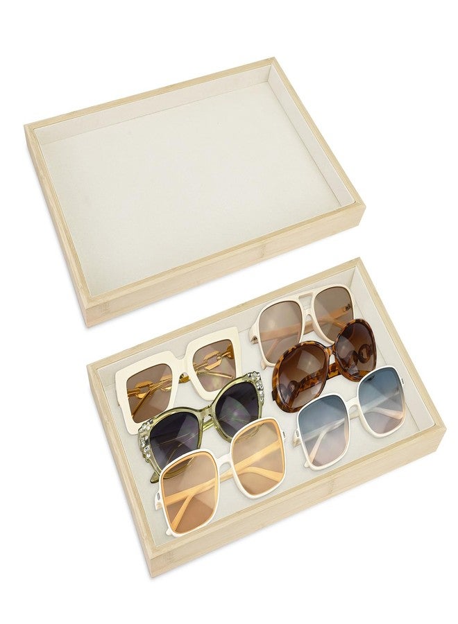 MOOCA 2 Pcs Bamboo Jewelry Display Tray, Presentation Tray, Organizer for Rings, Necklaces, Earrings, and Accessories, Beige Color, 14" W x 9.6" D x 1.2" H - Image 1