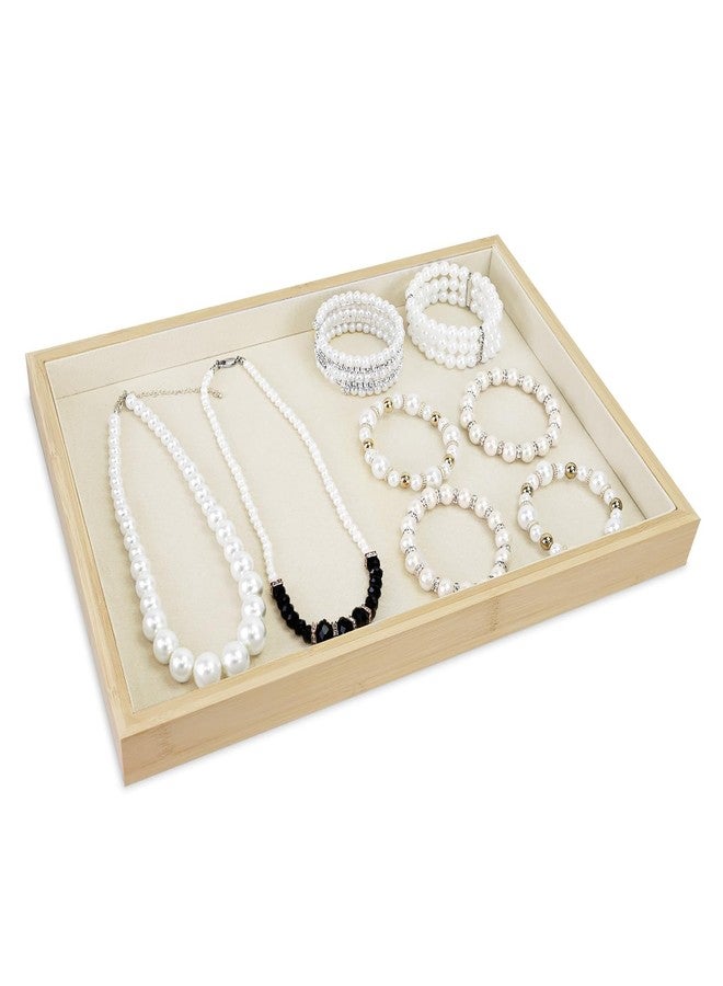 MOOCA 2 Pcs Bamboo Jewelry Display Tray, Presentation Tray, Organizer for Rings, Necklaces, Earrings, and Accessories, Beige Color, 14" W x 9.6" D x 1.2" H - Image 2