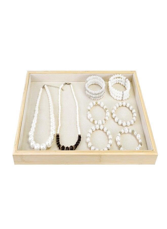 MOOCA 2 Pcs Bamboo Jewelry Display Tray, Presentation Tray, Organizer for Rings, Necklaces, Earrings, and Accessories, Beige Color, 14" W x 9.6" D x 1.2" H - Image 4