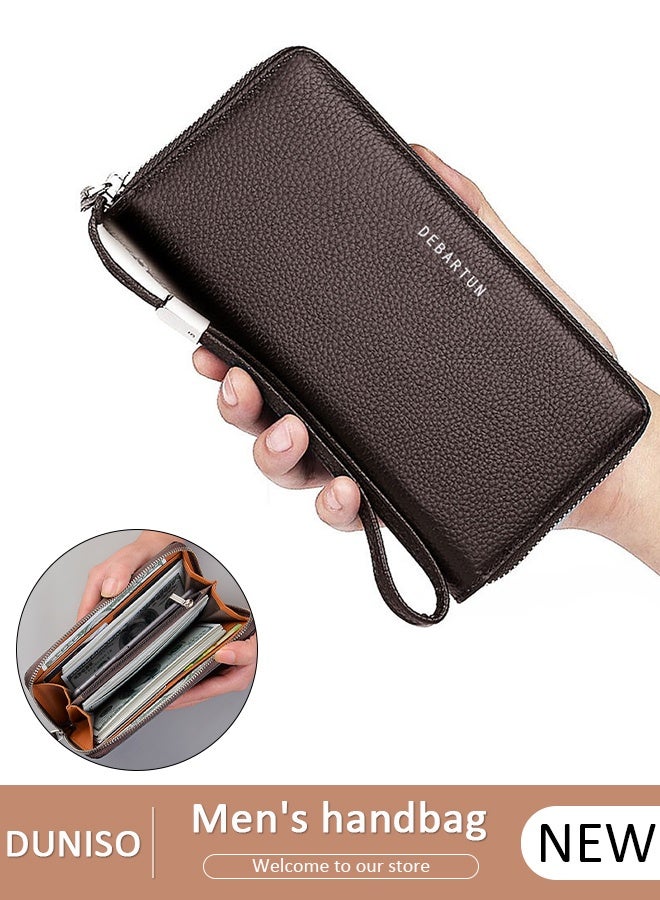 DUNISO Clutch bag for Men, Long PU Leather Business Wallet,Professional Slim Mens Handbag with Multiple Card Slots High-quality Zipper, Large Capacity Soft Pocket for Passport, Phone, Essentials - Image 1