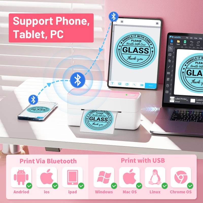 طابعة ملصقات حرارية بلوتوث Phomemo لطباعة ملصقات الشحن - تتوافق مع أنظمة iOS وAndroid وiPad وPC، وتُستخدم على نطاق واسع في Amazon وEbay وShopify وTikTok وEtsy وUSPS وFedEx وDHL - Image 4