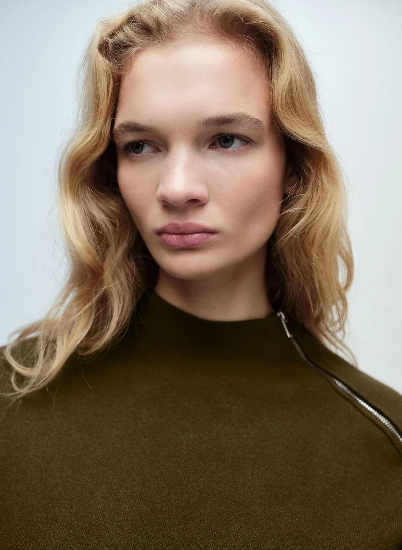 MANGO Perkins-Neck Zip Sweater