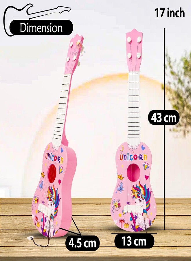 WISHKEY Unicorn Theme Guitar 4 Strings Acoustic Music Toys for Kids, Educational Toy Guitar for Beginners, Musical Instrument, Learning Musical Toy, Sound Toys, Pink, 6+Years, 17" (Pack of 1) - Image 2