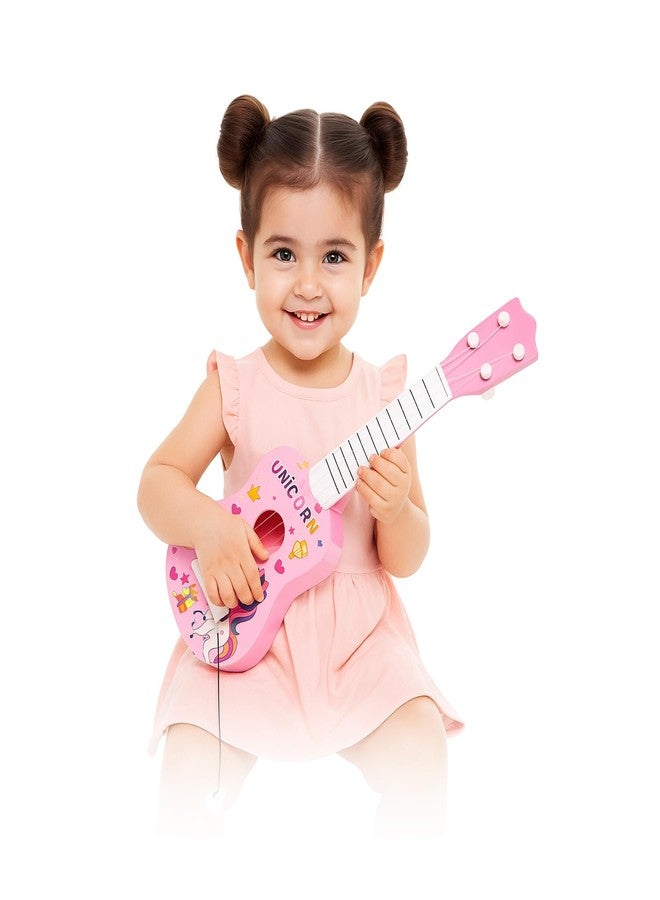 WISHKEY Unicorn Theme Guitar 4 Strings Acoustic Music Toys for Kids, Educational Toy Guitar for Beginners, Musical Instrument, Learning Musical Toy, Sound Toys, Pink, 6+Years, 17" (Pack of 1) - Image 1