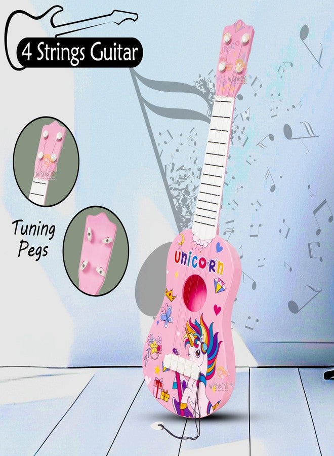 WISHKEY Unicorn Theme Guitar 4 Strings Acoustic Music Toys for Kids, Educational Toy Guitar for Beginners, Musical Instrument, Learning Musical Toy, Sound Toys, Pink, 6+Years, 17" (Pack of 1) - Image 5