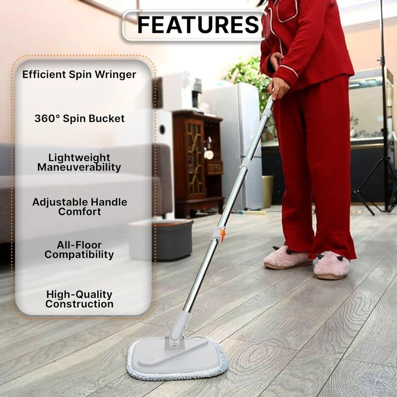 MAPPLE CREATION Household Cleaning Product Mops Clean Floor Scratch Mop Reusable Microfiber Flat Mop Stainless Steel Floating Mop Dry Wet Cleaning Floor Mop with Dirty Clean Water Separation Bucket - Image 3