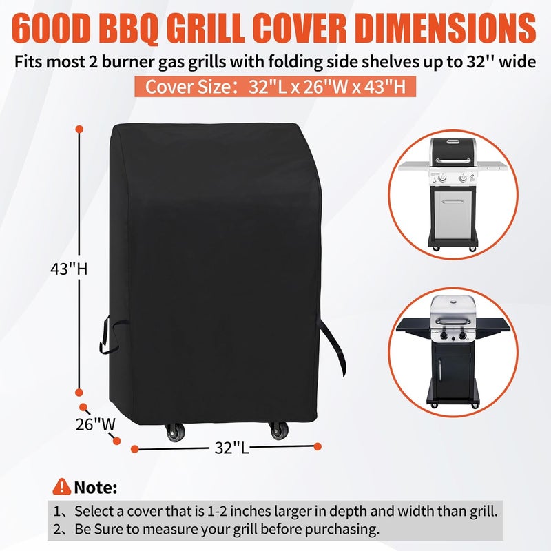 iCOVER Small Grill Cover - 30 inch Two Burner BBQ Gas Grill Cover 600D Heavy Duty Waterproof, Fit Grill with Collapsed Side Tables, Weber/Char-Broil/Brinkmann/Nexgrill/Jenn Air/Pit Boss 3 Series - Image 2