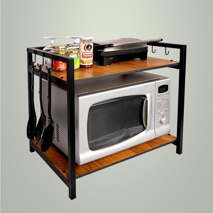 DELUXE MICROWAVE OVEN OTG STAND FOR KITCHEN COUNTER TOASTER ORGANIZER EXTRA STORAGE WITH SIDE HOOKS FOR HOME KITCHEN APPLIANCES 2T_DELUXE