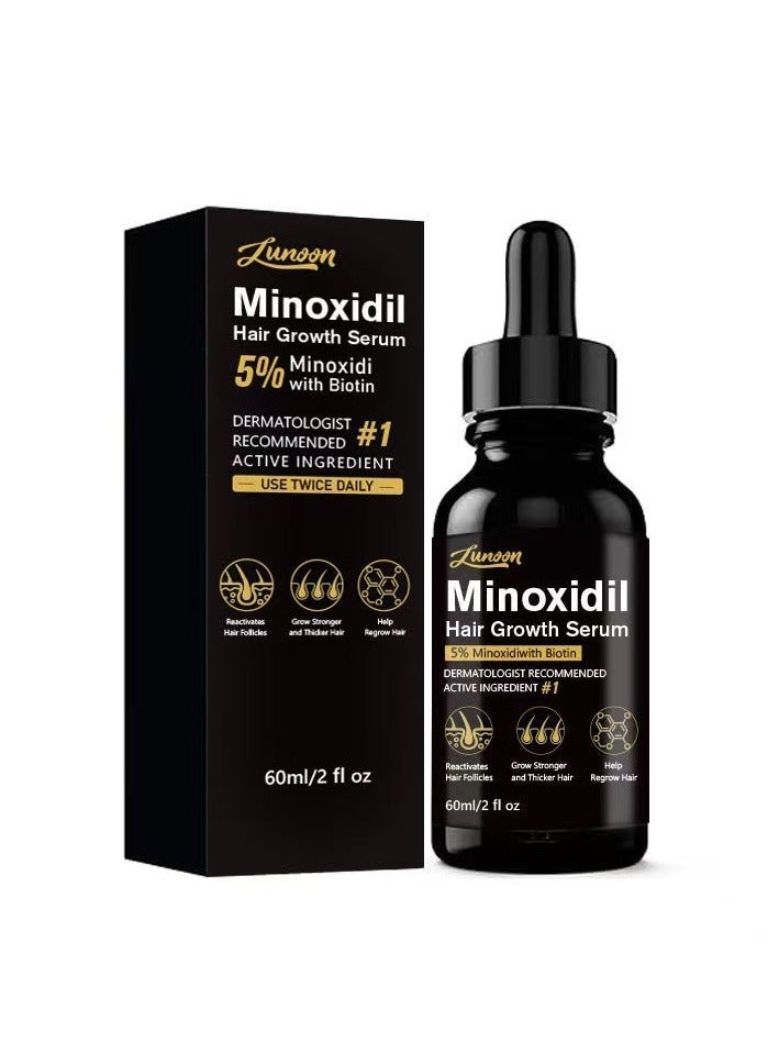 LUNOON 5% Minoxidil Hair Growth Serum for Men With Biotin & Panthenol, Men Beard Growth with Biotin and Minoxidil Extract Serum for Hair Loss, Thinning and Faster Regrowth Treatment - Image 1