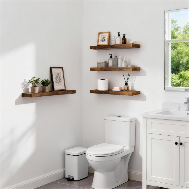BAYKA Floating Shelves, 22.5 inches Rustic Wood Wall Shelves for Bathroomï¼ŒBedroom, Living Room, Kitchen & Book, Hanging Display Decor Organization Shelf with 22 lbs Capacity (Rustic Brown) - Image 2