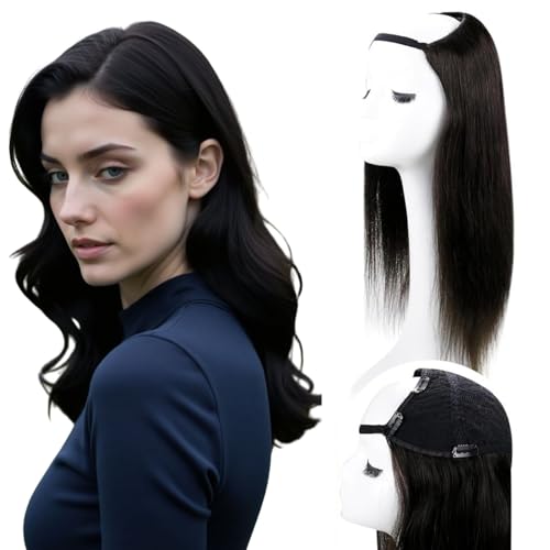 RUNATURE U Prat Human Hair Wig 20 Inch 150 Density Remy Human Hair U Prat Wig Natural Black Soft Silky Hair for Women Easy to Install 1B - Image 2