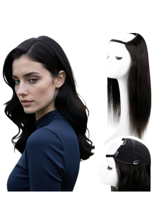 RUNATURE U Prat Human Hair Wig 20 Inch 150 Density Remy Human Hair U Prat Wig Natural Black Soft Silky Hair for Women Easy to Install 1B - Image 1