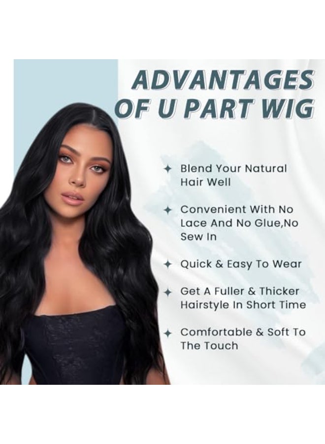 RUNATURE U Prat Human Hair Wig 20 Inch 150 Density Remy Human Hair U Prat Wig Natural Black Soft Silky Hair for Women Easy to Install 1B - Image 4