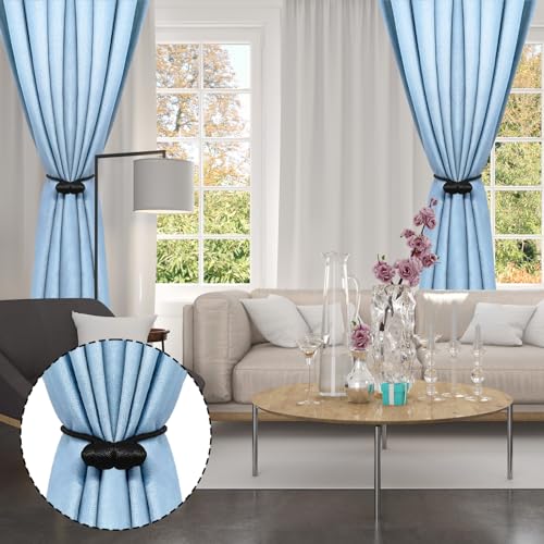 Tifanso Black Magnetic Curtain Tiebacks - 4pcs Decorative Curtain Tie Backs, No Drill Closure Drapery Tiebacks Holdbacks, Boho Drapes Straps Ropes for Bedroom, Bathroom, Farmhouse Decor - Image 5