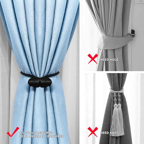 Tifanso Black Magnetic Curtain Tiebacks - 4pcs Decorative Curtain Tie Backs, No Drill Closure Drapery Tiebacks Holdbacks, Boho Drapes Straps Ropes for Bedroom, Bathroom, Farmhouse Decor - Image 4
