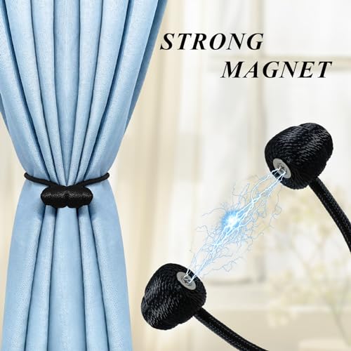 Tifanso Black Magnetic Curtain Tiebacks - 4pcs Decorative Curtain Tie Backs, No Drill Closure Drapery Tiebacks Holdbacks, Boho Drapes Straps Ropes for Bedroom, Bathroom, Farmhouse Decor - Image 3