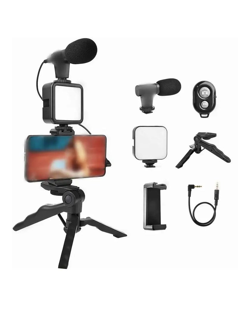 DIGI CORE Vlogging Kit For iPhone YouTube Starter Kit With Microphone LED Light Remote Control For Android Phones/Camera Vlogger Video Recording Mini Tripod Stand AY-49  - Image 1