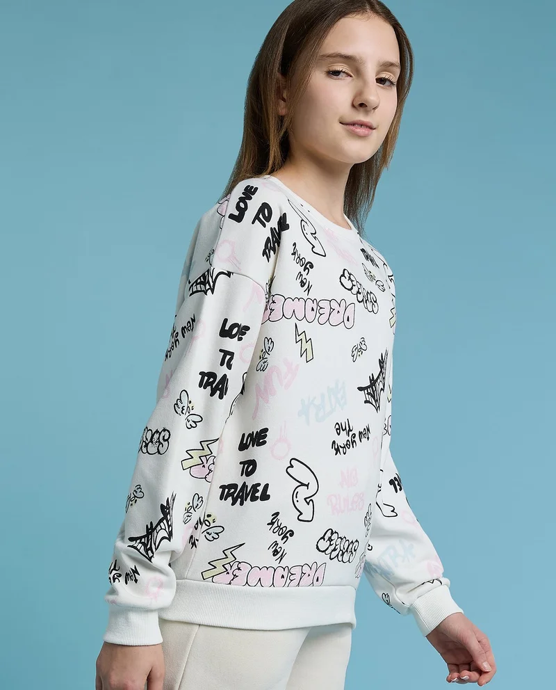 أر أند بي Printed Sweatshirt with Crew Neck and Long Sleeves