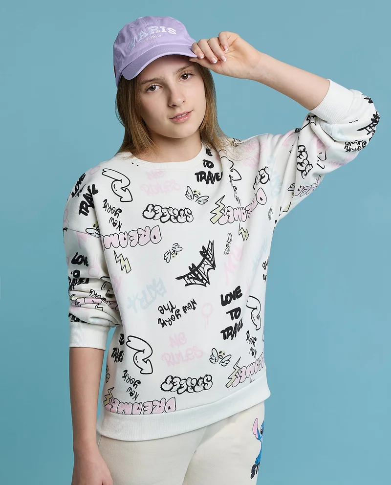 أر أند بي Printed Sweatshirt with Crew Neck and Long Sleeves