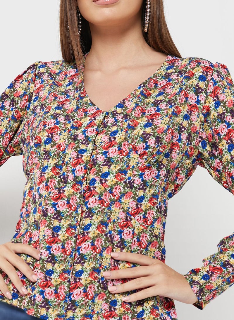 NASTY GAL Floral Print Button Detail Top - Image 3
