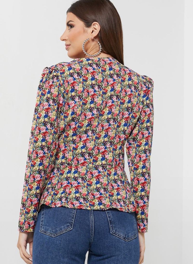 NASTY GAL Floral Print Button Detail Top - Image 2
