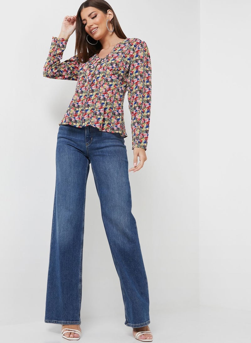 NASTY GAL Floral Print Button Detail Top - Image 4