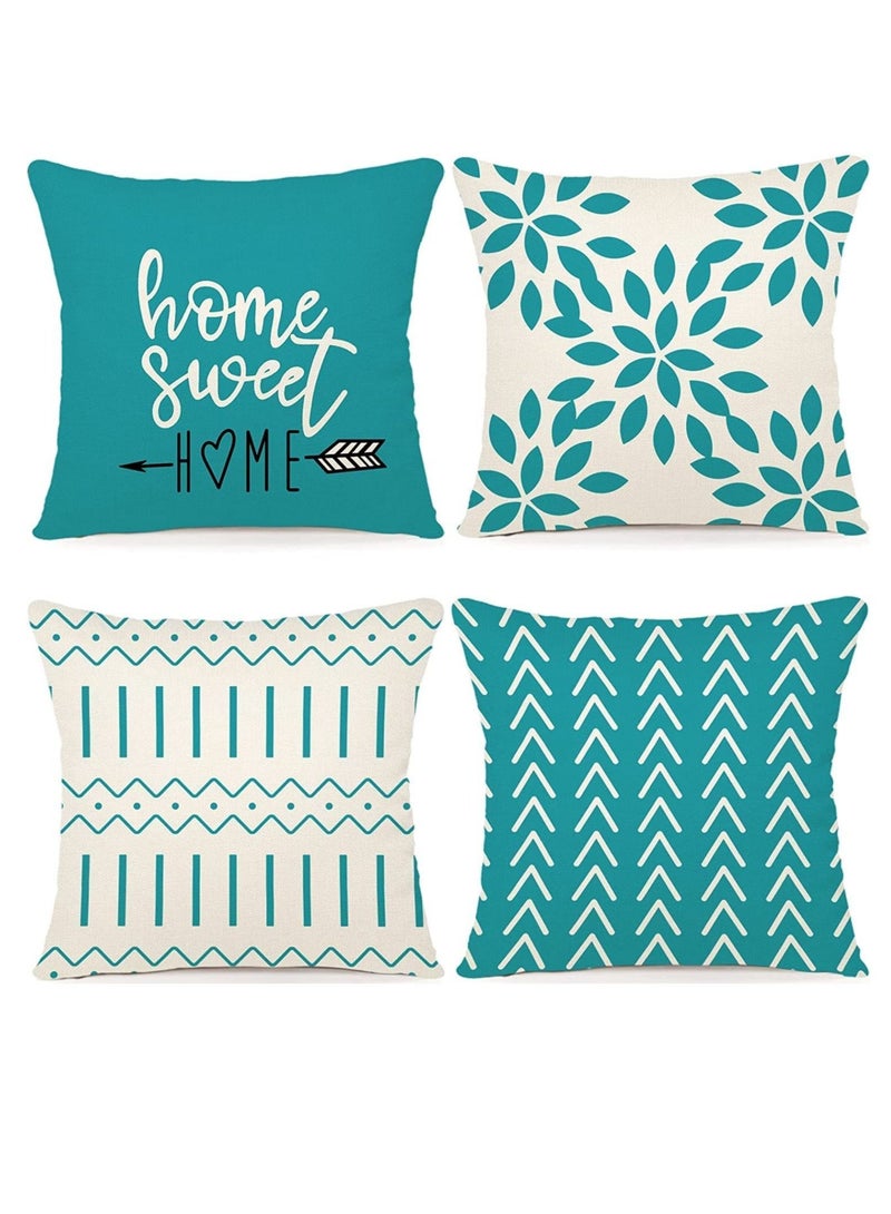كابتن تيك Throw Pillow Cover Modern Sofa Decorative Pillow Covers 18x18 Set of 4 Outdoor Linen Fabric Pillow Case for Couch Bed Car Home Sofa Couch Decoration 45x45cm Aqua Blue - Image 1