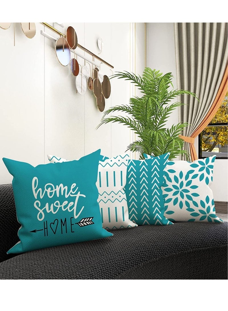 كابتن تيك Throw Pillow Cover Modern Sofa Decorative Pillow Covers 18x18 Set of 4 Outdoor Linen Fabric Pillow Case for Couch Bed Car Home Sofa Couch Decoration 45x45cm Aqua Blue - Image 2